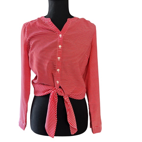 Talbots Tops - Talbots Petites Red White Striped Tie Front Button Down Blouse Top Size P